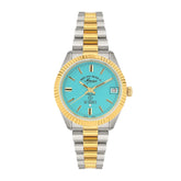 ساعة ويست إند النسائية الأوتوماتيكية بعلبة فضية اللون ومينا فيروزي