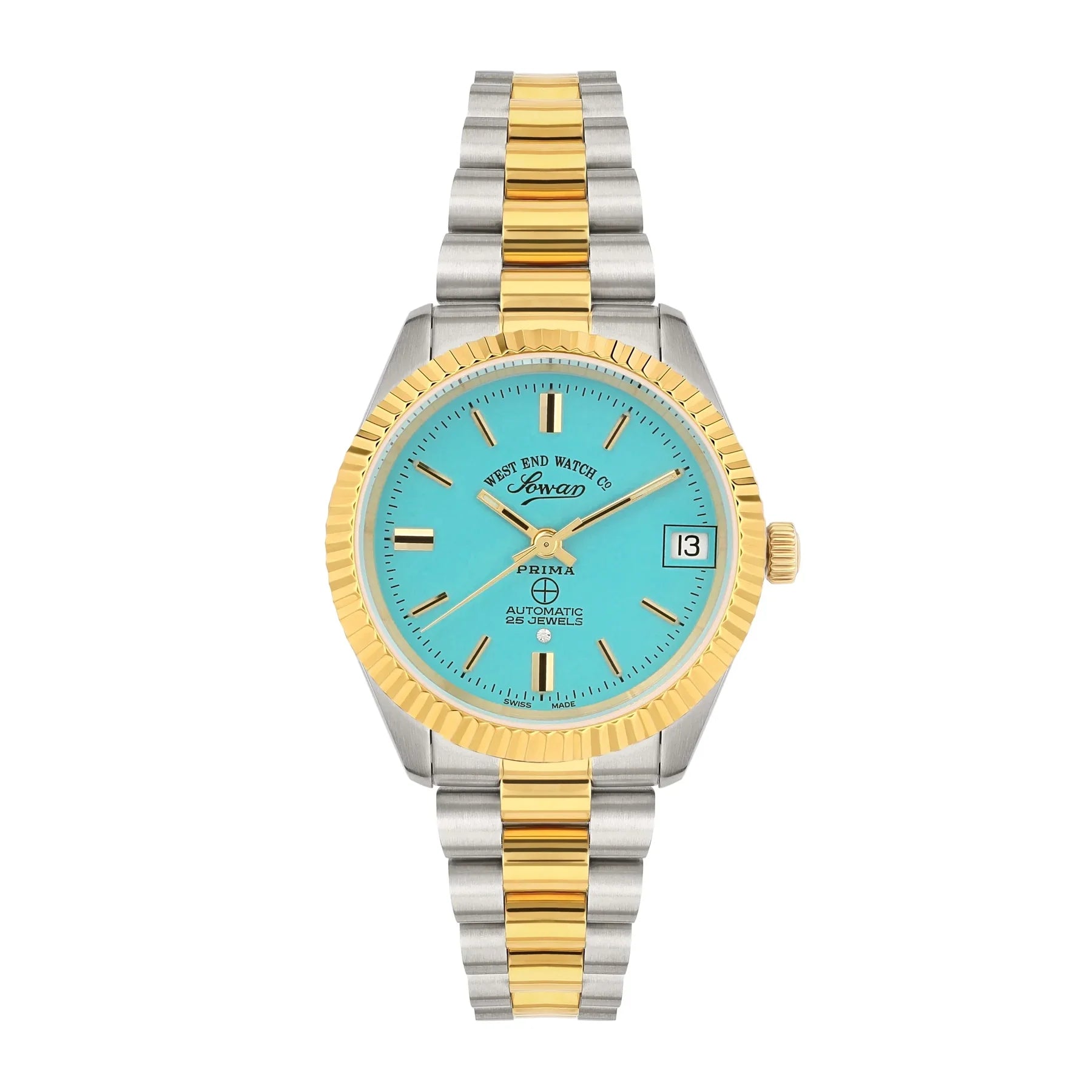 ساعة ويست إند النسائية الأوتوماتيكية بعلبة فضية اللون ومينا فيروزي