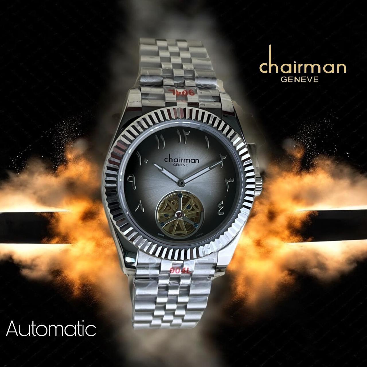 Automatic Chairman Geneve Arabic Grey And Black Dial Silver Chain Gents Watch
