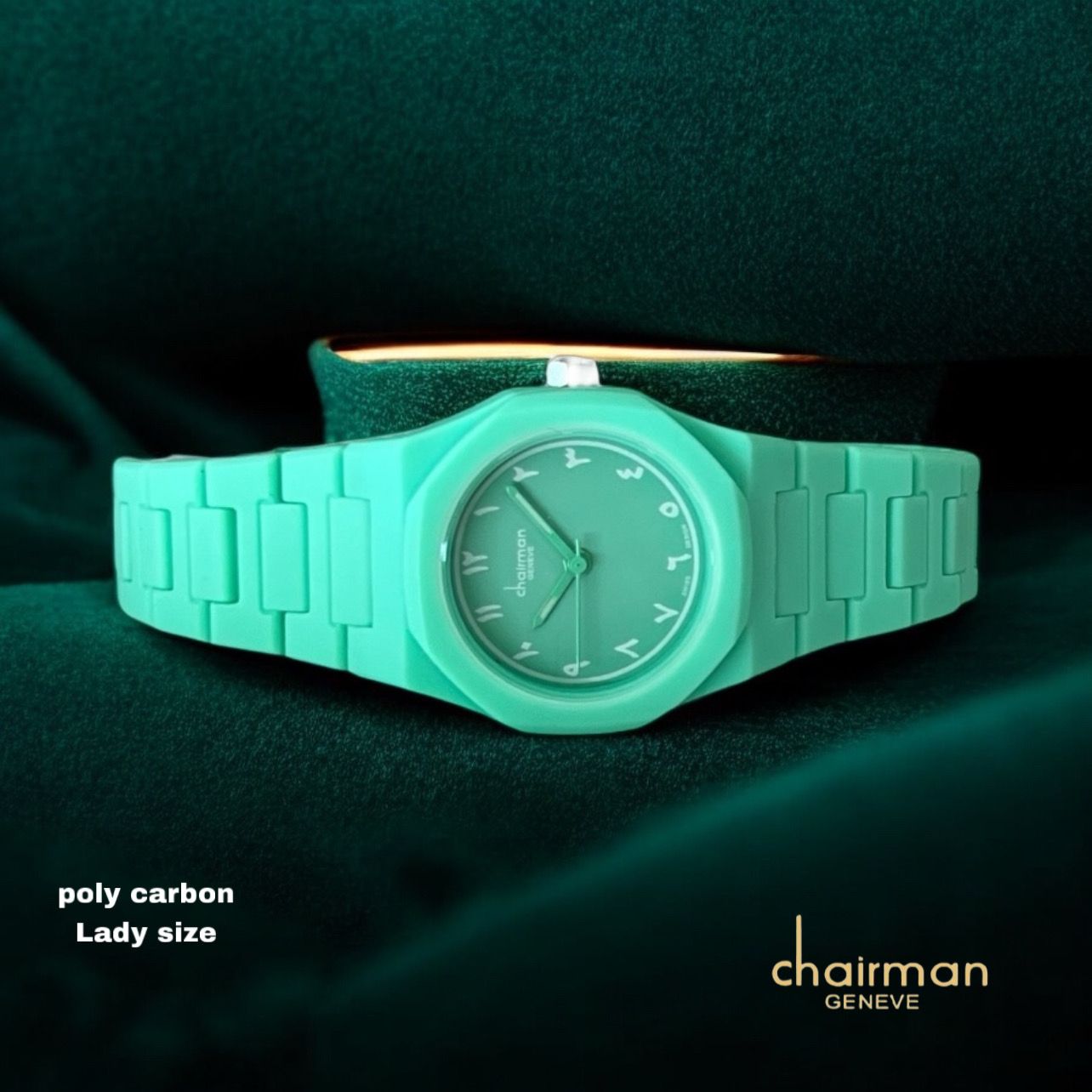 Chairman Geneve Baby Green Arabic Dial Poly Carbon Lady Size Watch