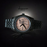 ساعة شيرمان جينيف بلاك تشين للرجال بمينا بني وصورة شيخ الإمارات العربية المتحدة