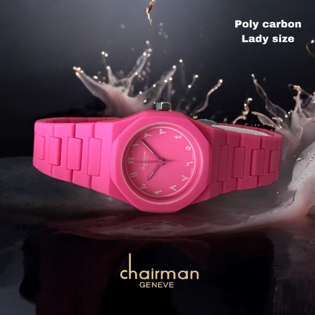 Chairman Geneve Pink Arabic Dial Poly Carbon Lady Size Watch