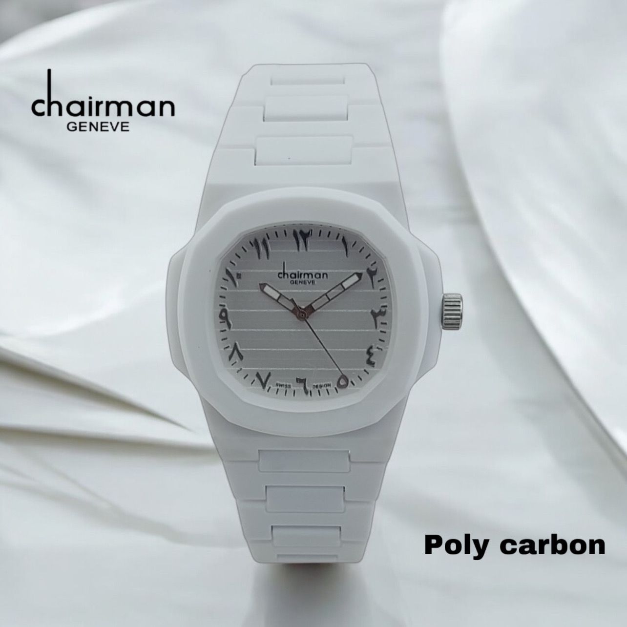 ساعة تشيرمان جينيف بولي كاربون عربية رمادية صغيرة للرجال