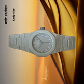 ساعة تشيرمان جينيف بولي كربون بمينا عربية للنساء، مقاس صغير، رمادي فاتح