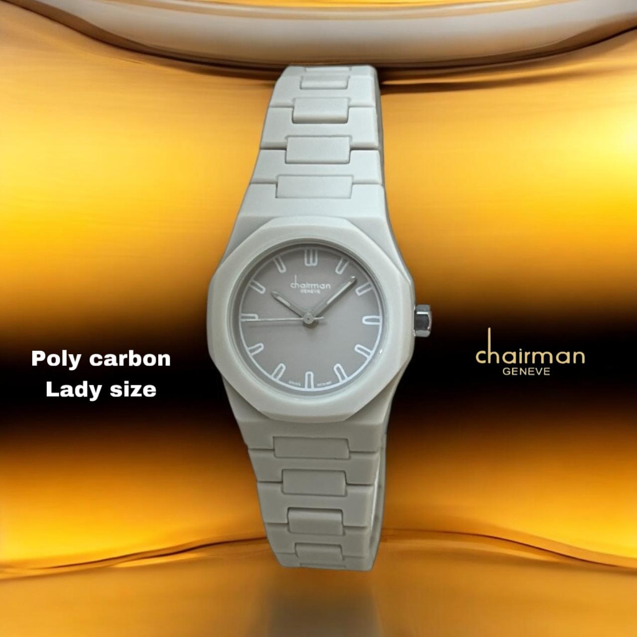 ساعة تشيرمان جينيف بولي كاربون للسيدات - رمادية فاتحة