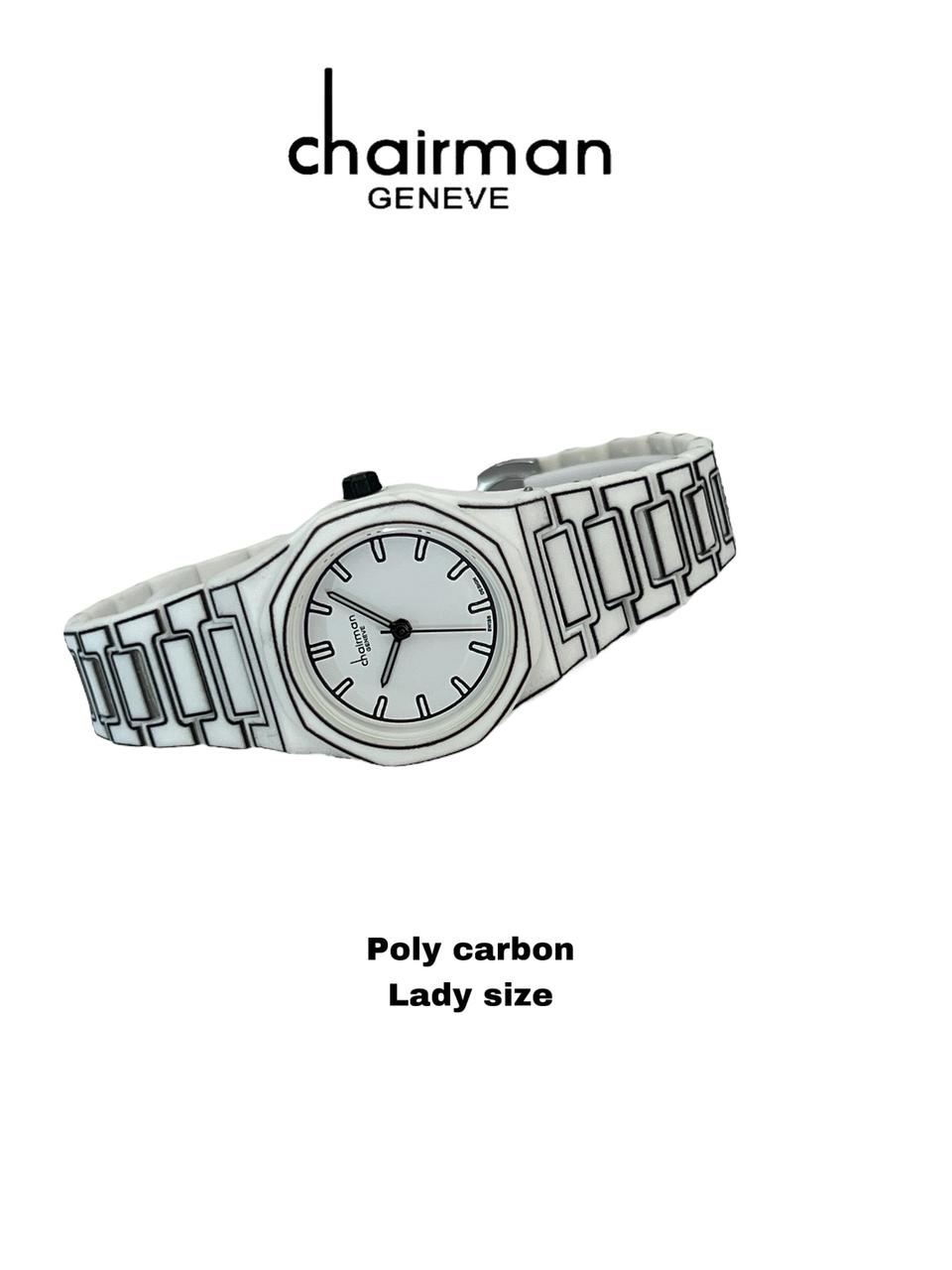 ساعة تشيرمان جينيف بولي كاربون للسيدات باللونين الأبيض والأسود