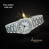 ساعة تشيرمان جينيف بولي كاربون للسيدات باللونين الأبيض والأسود