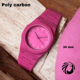 ساعة تشيرمان جينيف بولي كاربون للرجال بمينا عربية وردية اللون