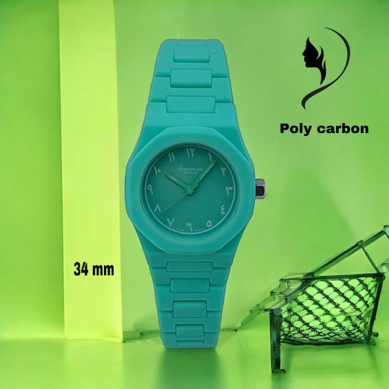 ساعة تشيرمان جينيف للرجال بمينا عربية من البولي كربون باللون الأزرق السماوي