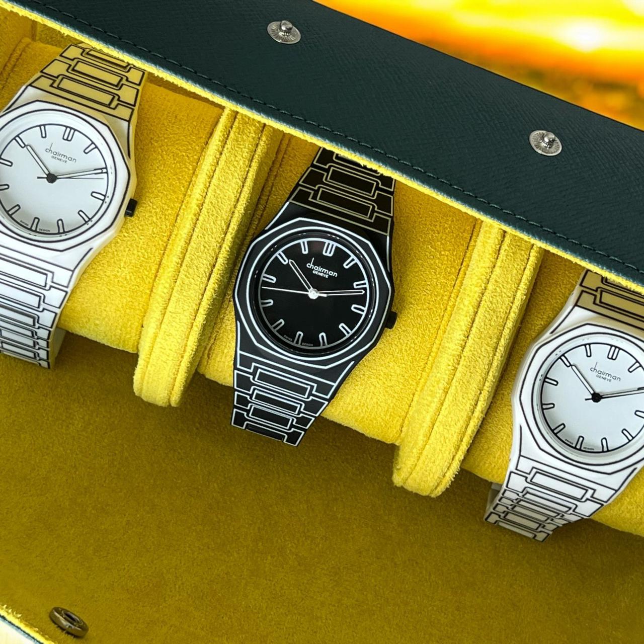 ساعة تشيرمان جينيف سويس ديزاين للرجال باللونين الأبيض والأسود