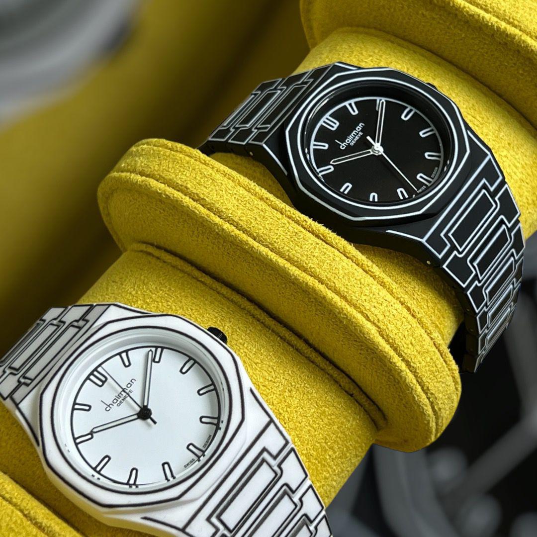 ساعة تشيرمان جينيف سويس ديزاين للرجال باللونين الأبيض والأسود