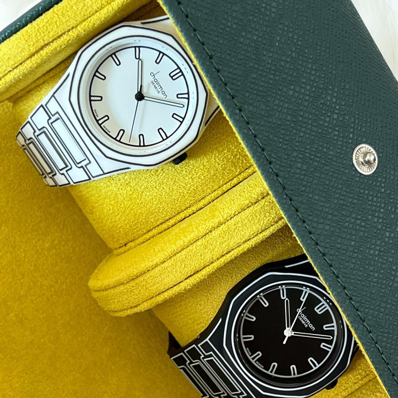 ساعة تشيرمان جينيف سويس ديزاين للرجال باللونين الأبيض والأسود