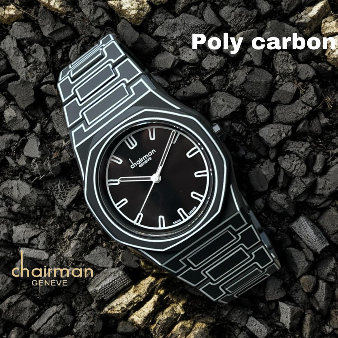 ساعة Chairman Geneve Swiss Design للرجال بمينا سوداء وسوار أسود