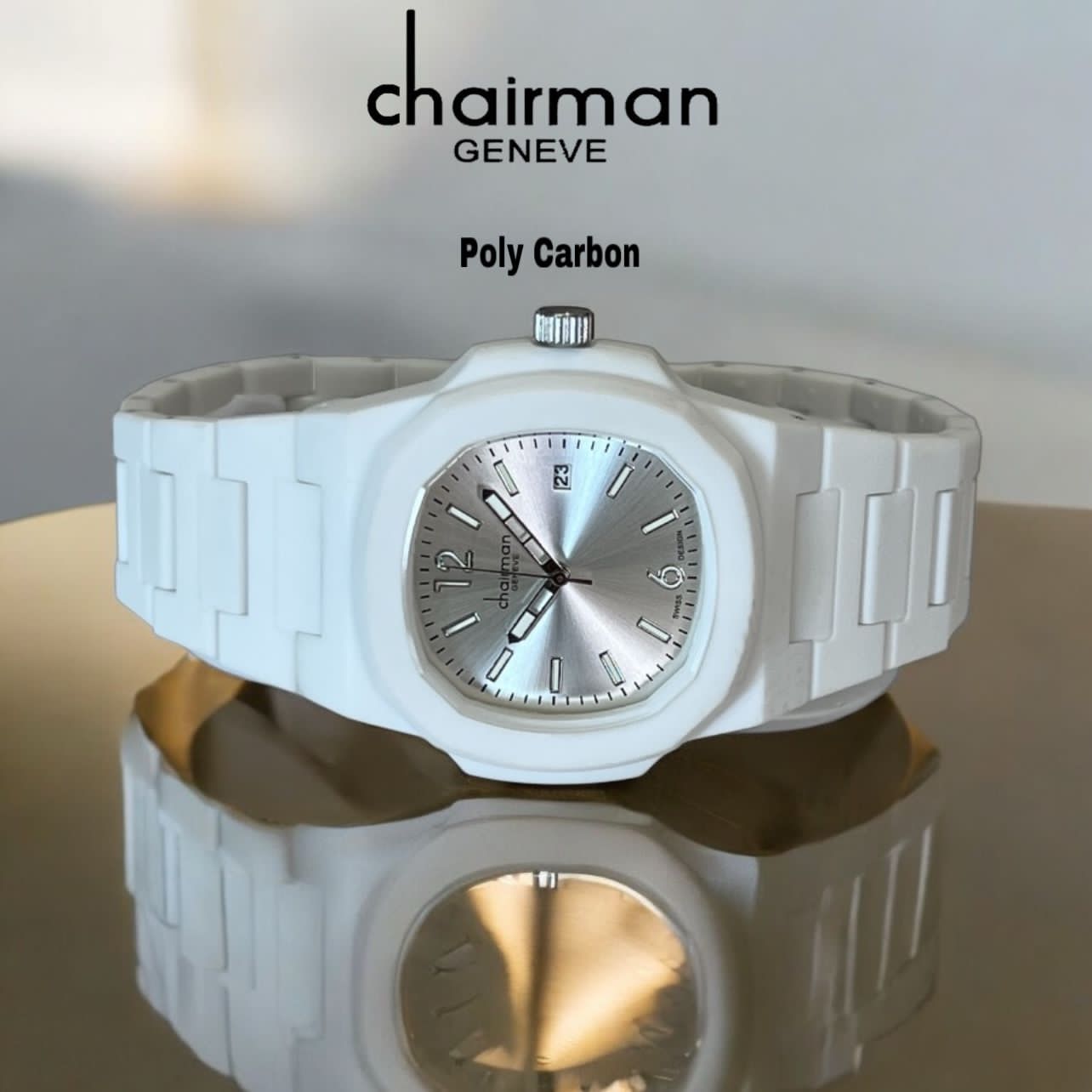 ساعة تشيرمان جينيف وايت ديتيد بولي كربون للجنسين