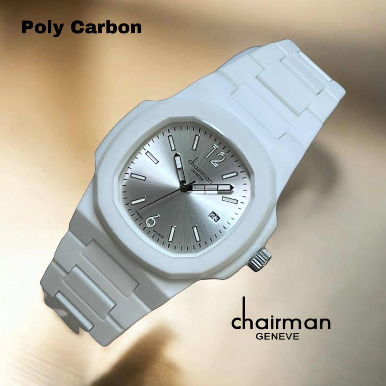 ساعة تشيرمان جينيف وايت ديتيد بولي كربون للجنسين