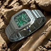 ساعة تشيفمن جينيف للرجال بمينا أخضر روماني مؤرخة وسلسلة فضية