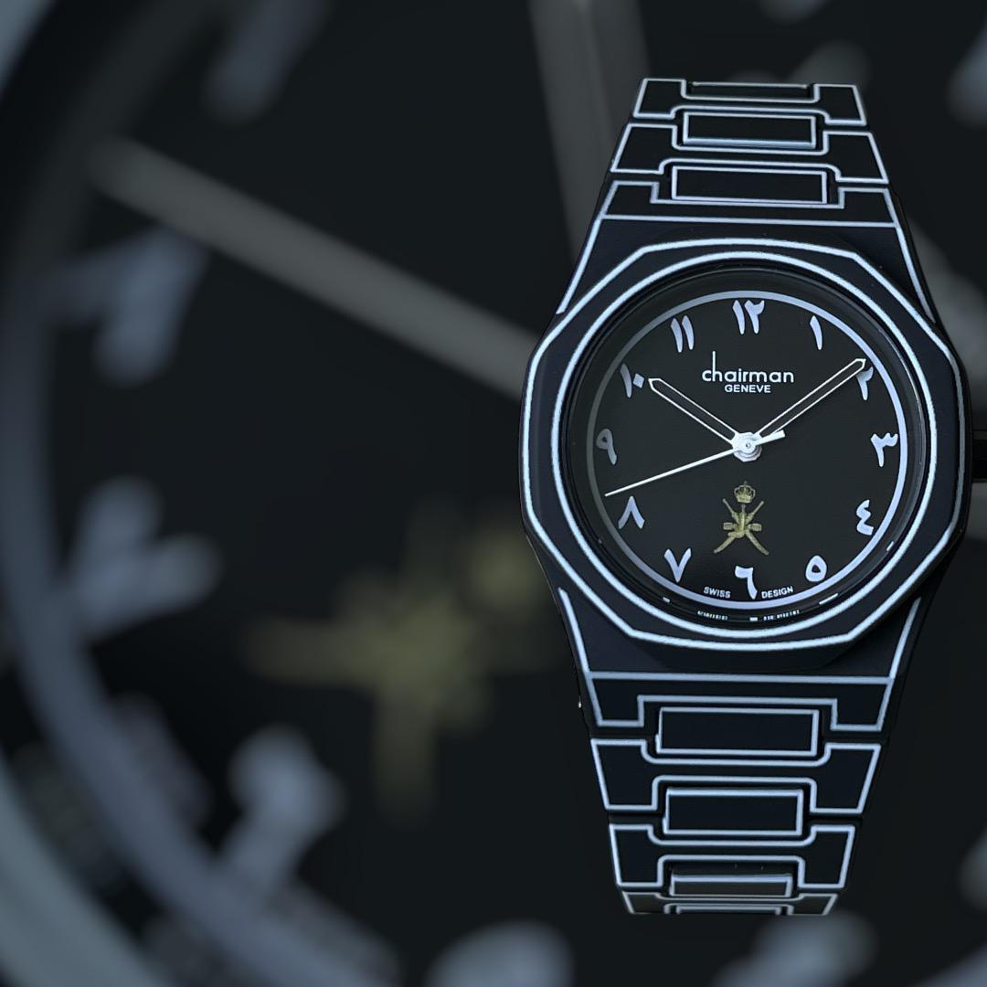 ساعة تشامبير جينيف للرجال بتصميم سويسري بمينا باللونين الأبيض والأسود