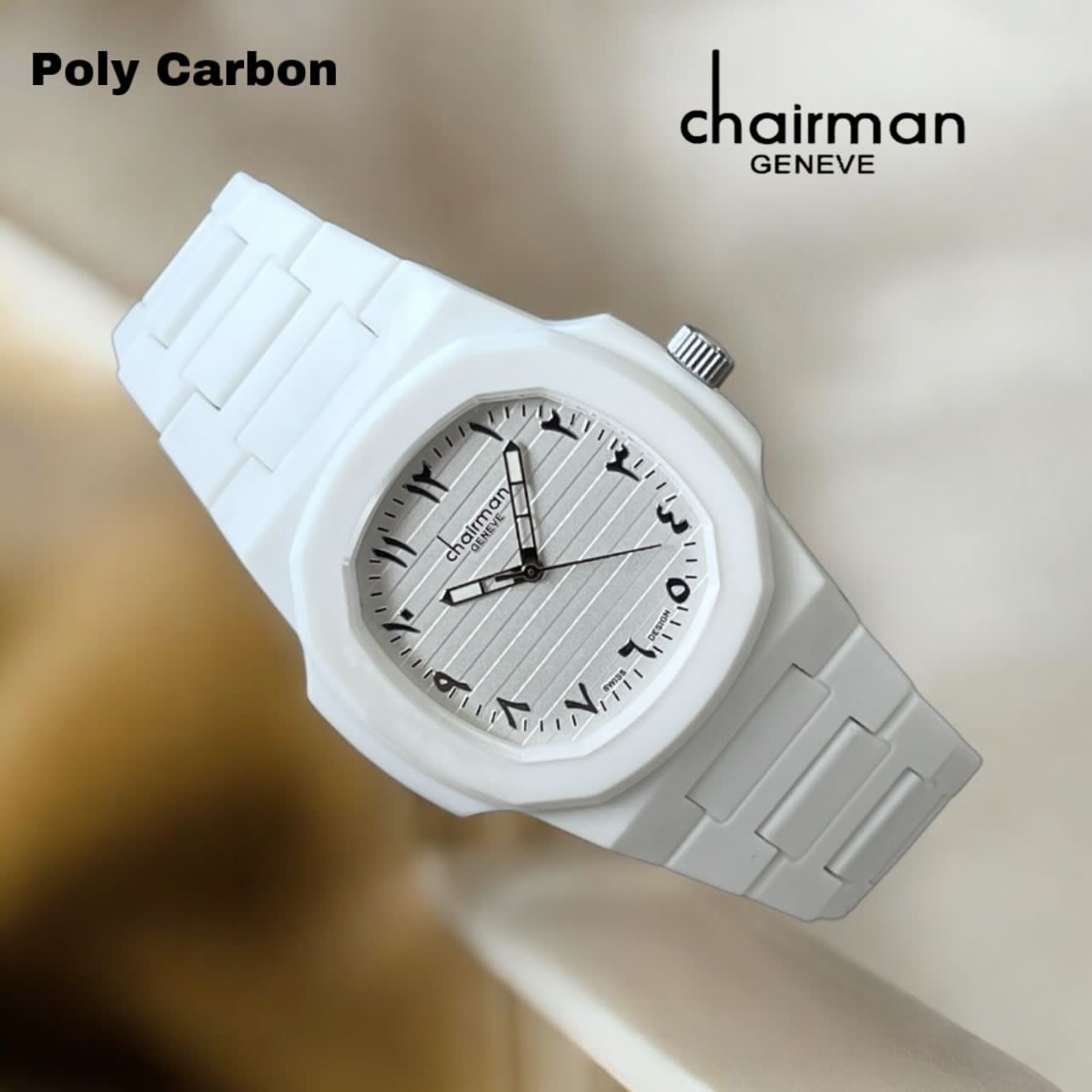 ساعة سويسرية من تصميم رئيس مجلس الإدارة جينيف بمينا عربية وبولي كربون أبيض للجنسين