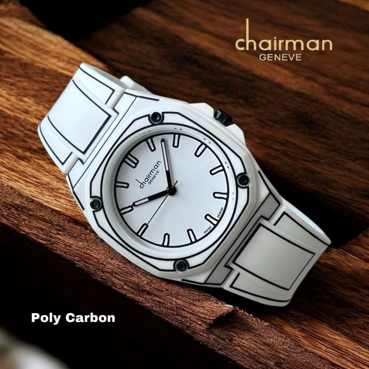 Swiss Design Chairman Geneve Poly Carbon White And Black Unisex Watch