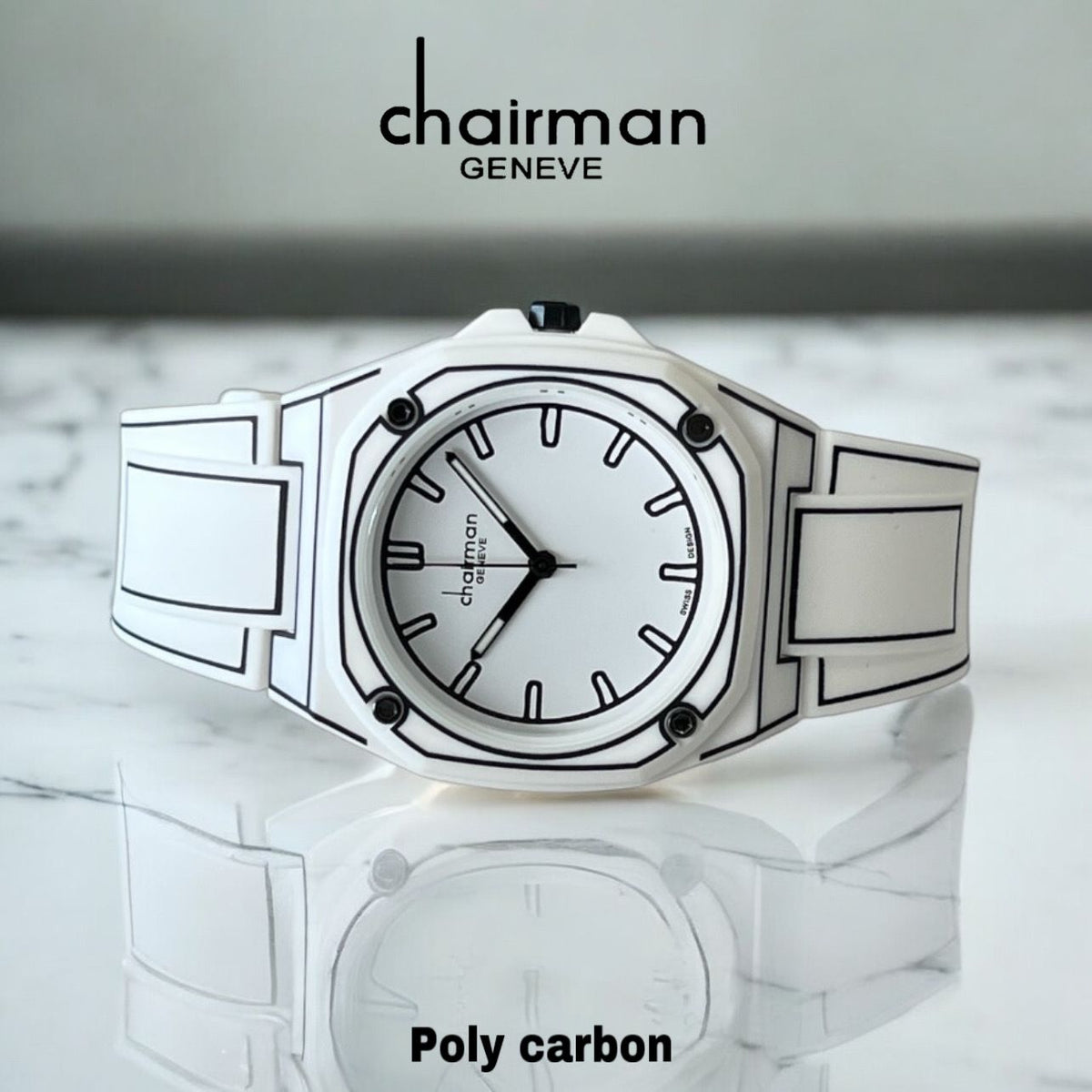 Swiss Design Chairman Geneve Poly Carbon White And Black Unisex Watch