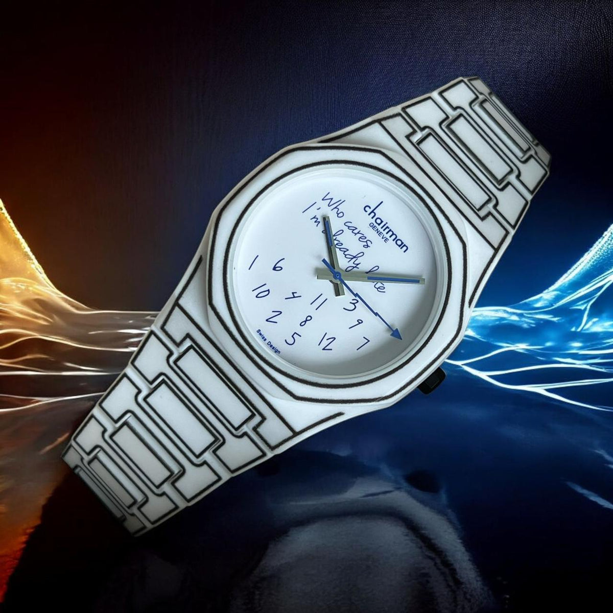 Swiss Design Chairman Geneve White Dial Black And White Strap Gents Watch