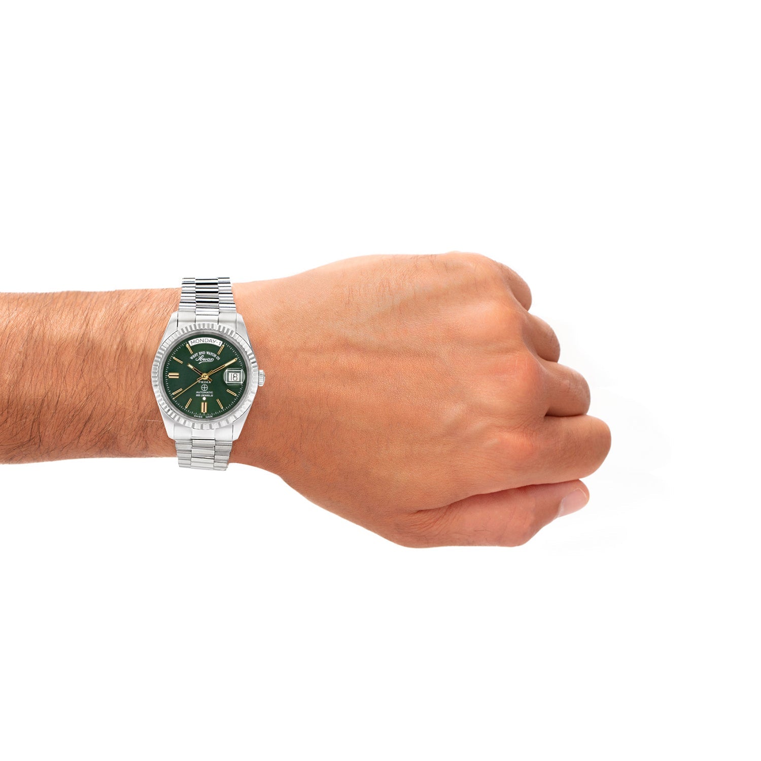 ساعة ويست إند النسائية الأوتوماتيكية بعلبة فضية اللون ومينا خضراء