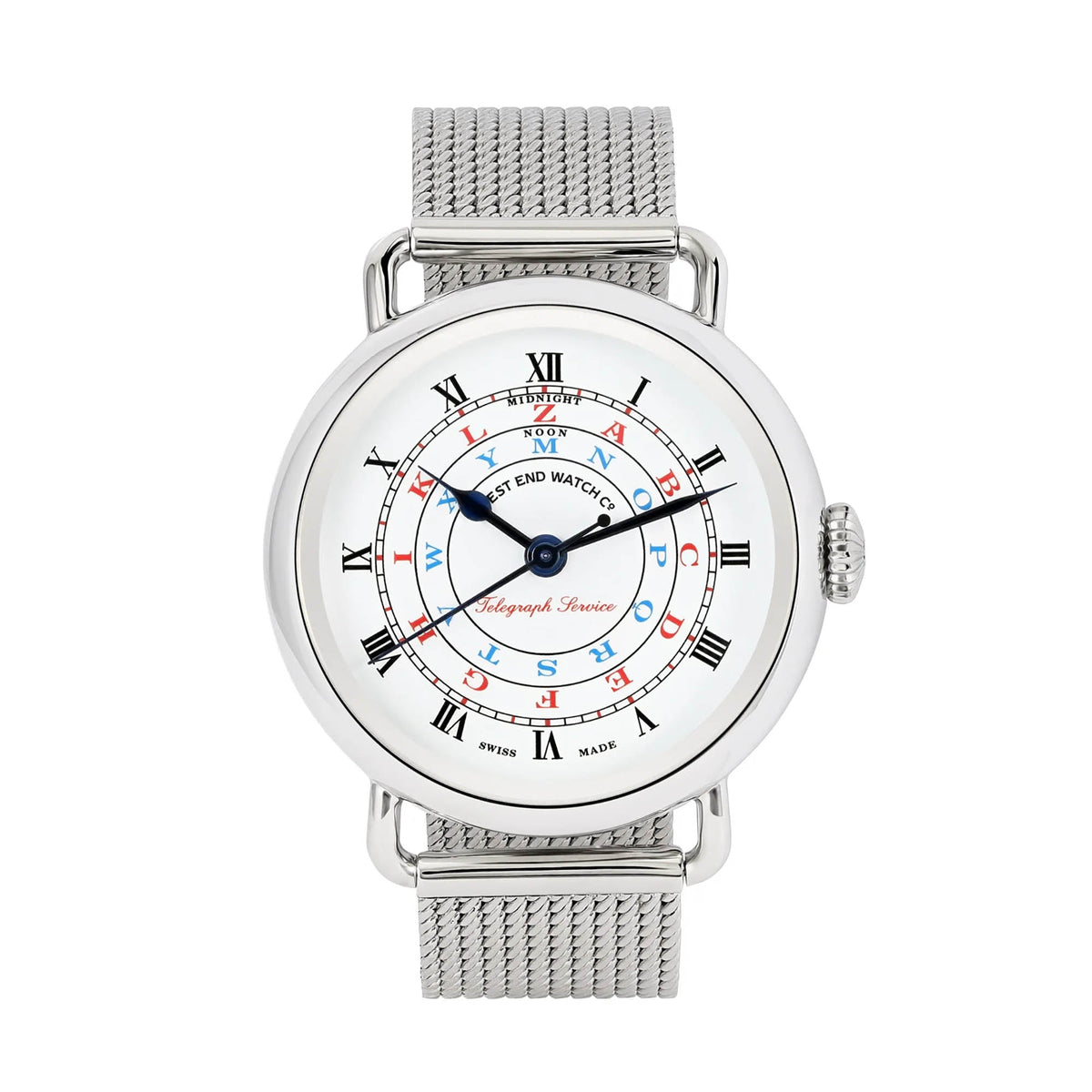 ساعة ويست إند للرجال أوتوماتيكية بعلبة فضية اللون ومينا بيضاء