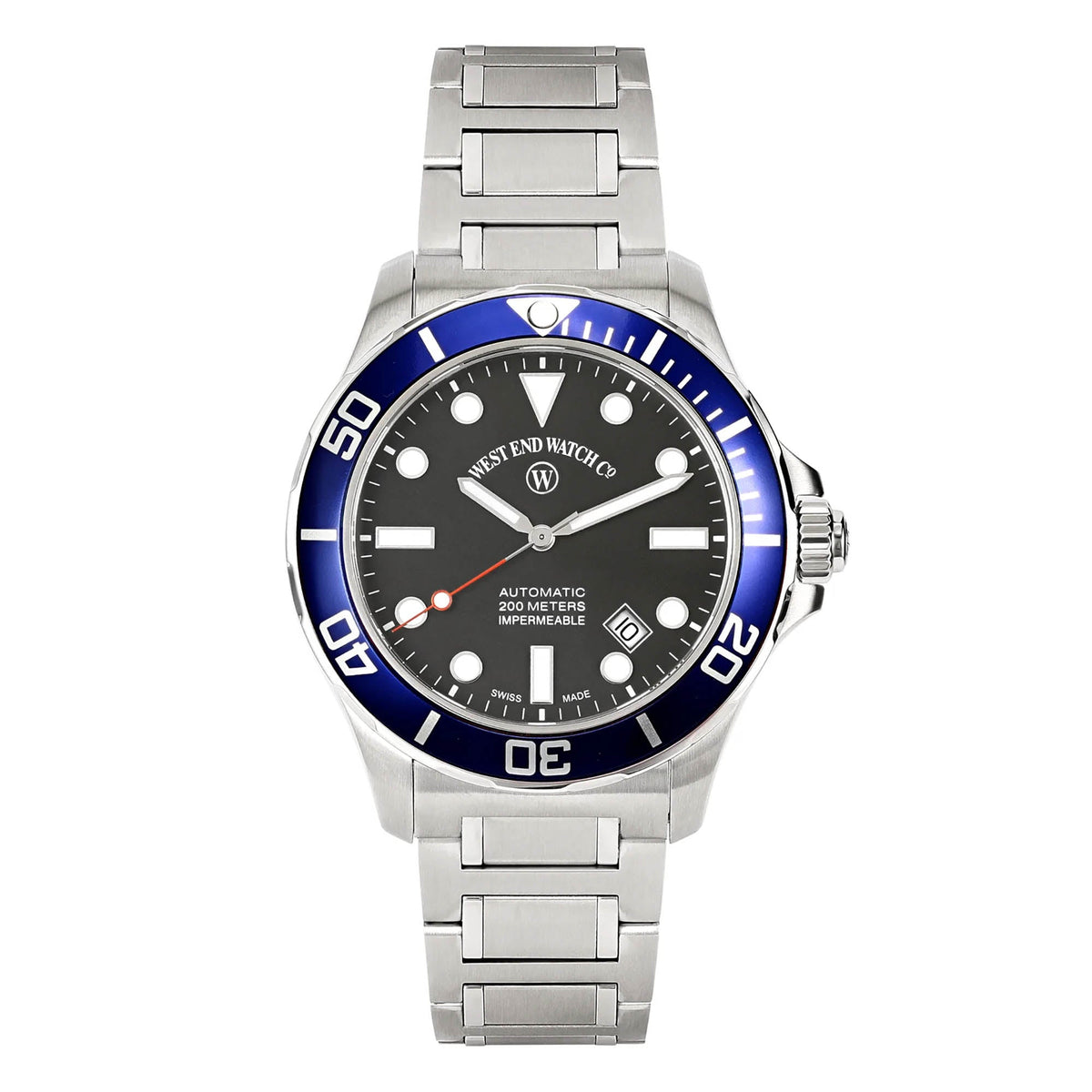 ساعة ويست إند للرجال أوتوماتيكية بعلبة فضية اللون ومينا سوداء