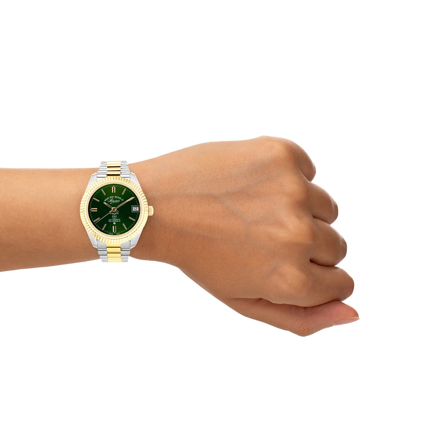 ساعة ويست إند النسائية الأوتوماتيكية بعلبة فضية اللون ومينا خضراء