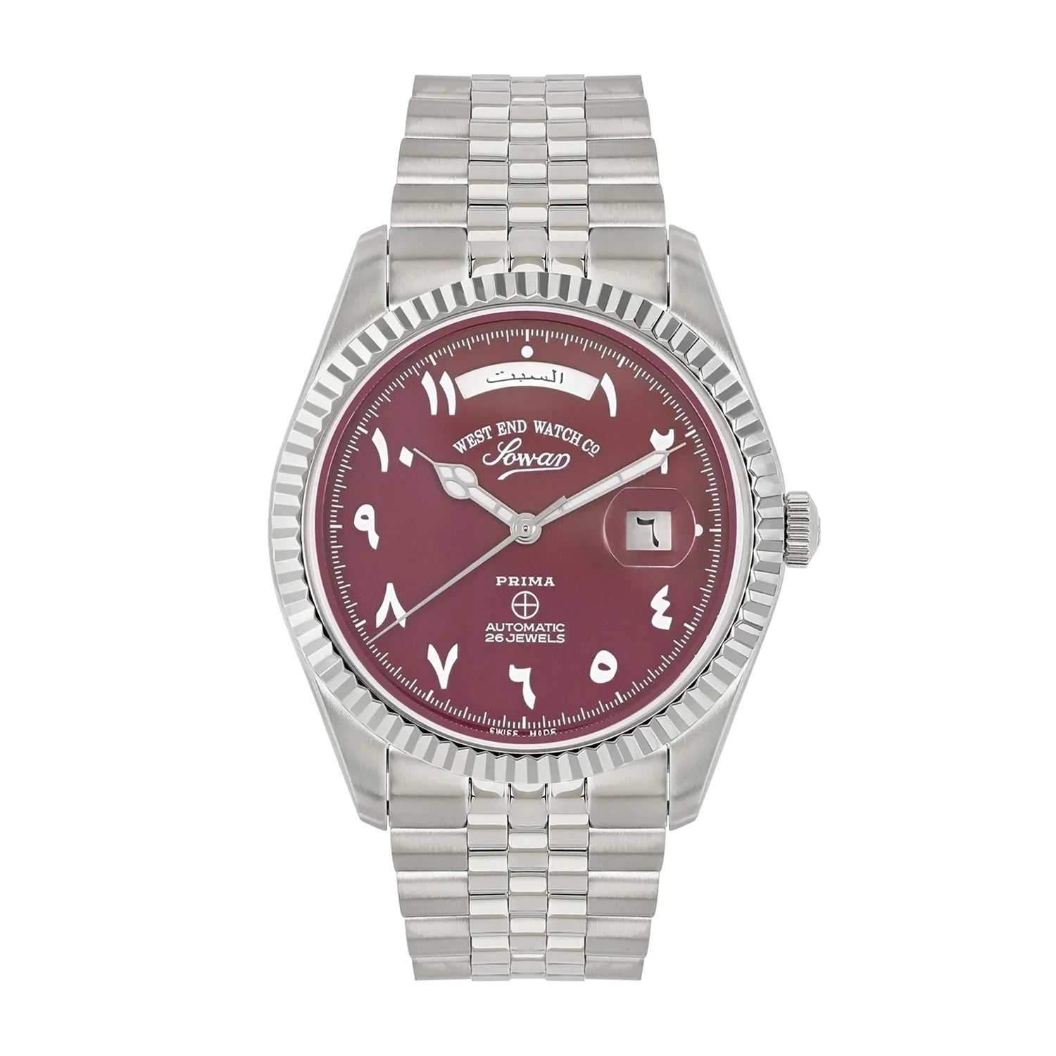 West End Men's Silver Tone Case Maroon Arabic Dial Automatic Watch