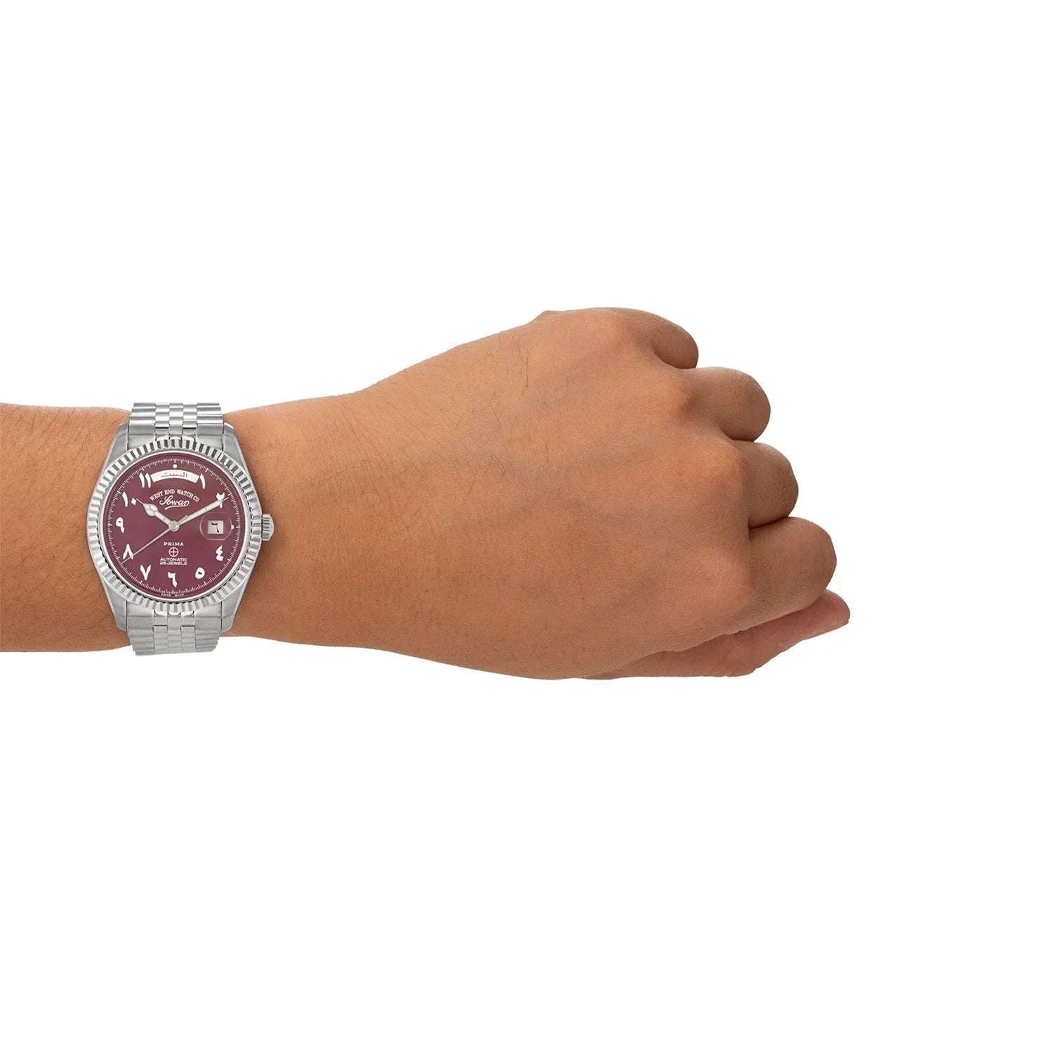 West End Men's Silver Tone Case Maroon Arabic Dial Automatic Watch