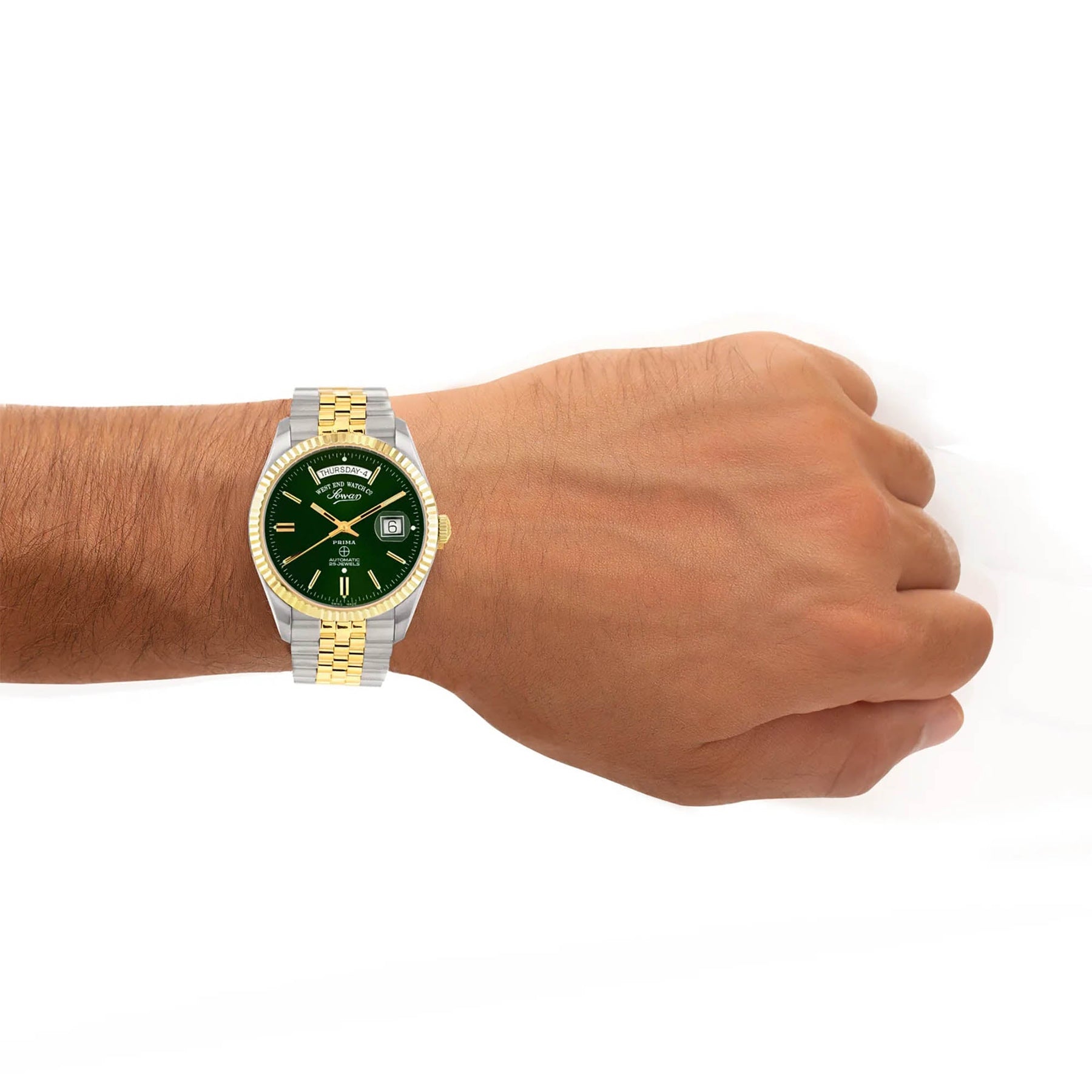 ساعة ويست إند للرجال أوتوماتيكية بعلبة فضية اللون ومينا خضراء