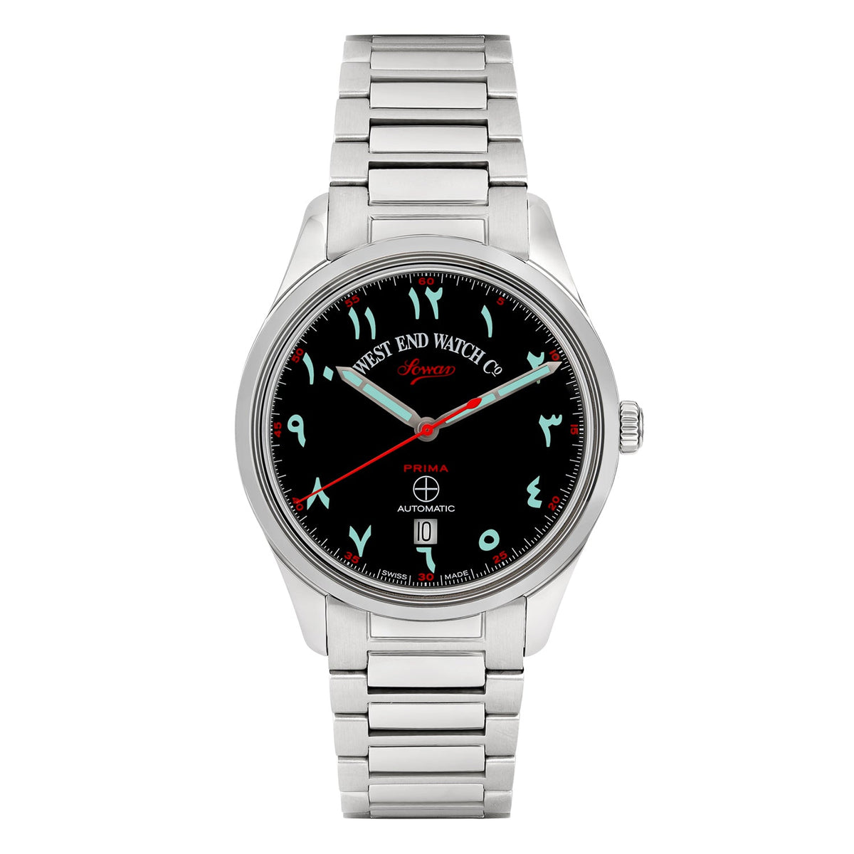 ساعة ويست إند للرجال أوتوماتيكية بعلبة فضية اللون ومينا سوداء
