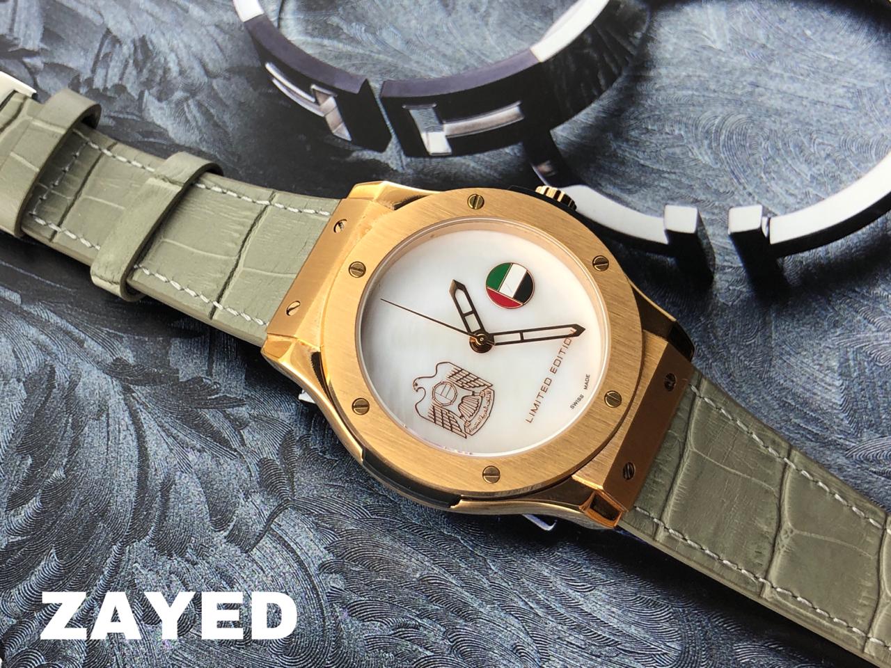 Zayed Golden Frame Limited Edition Gray Strap Men's Watch